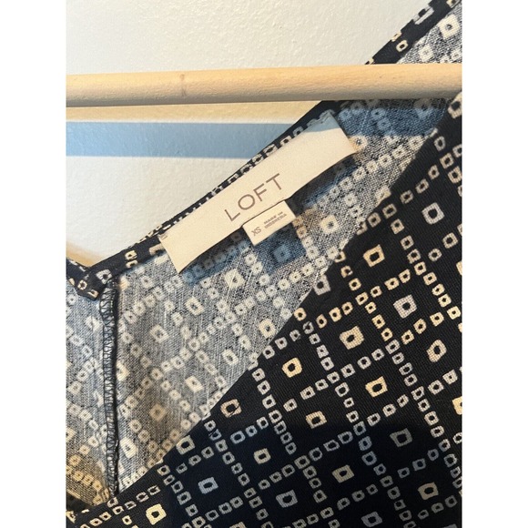 Loft V Neck Linen Blend Tie Print Swing Dress XS - Picture 3 of 4